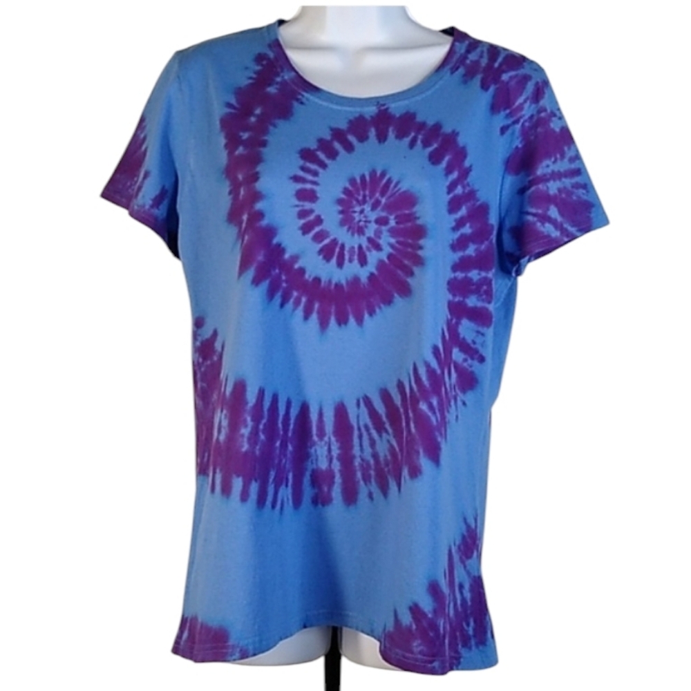 Fruit of the Loom Blue and Purple Tie-Dye Short Sleeve Tee